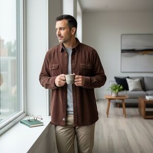 nat nast xxl long sleeve silk cotton corduroy shirt chocolate brown